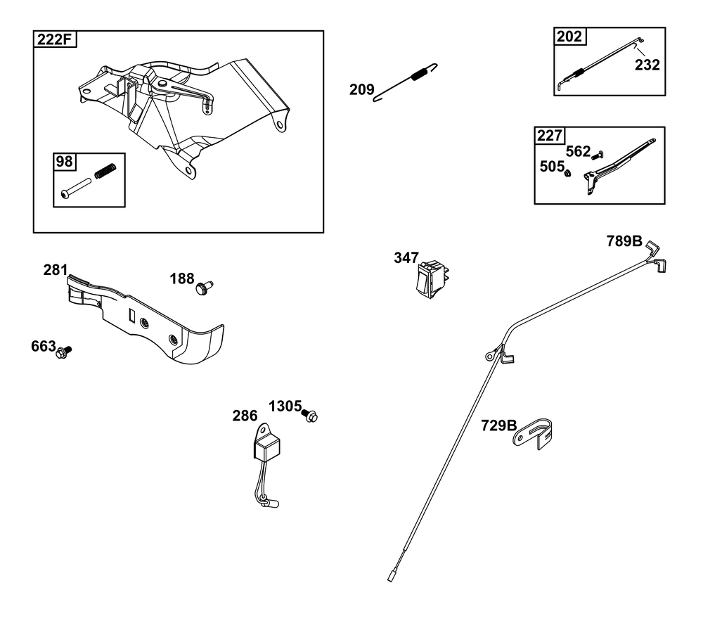 Controls Group Diagram and Parts List for 19N132-0028-H5 100000 - 19Z999 Briggs and Stratton Engine